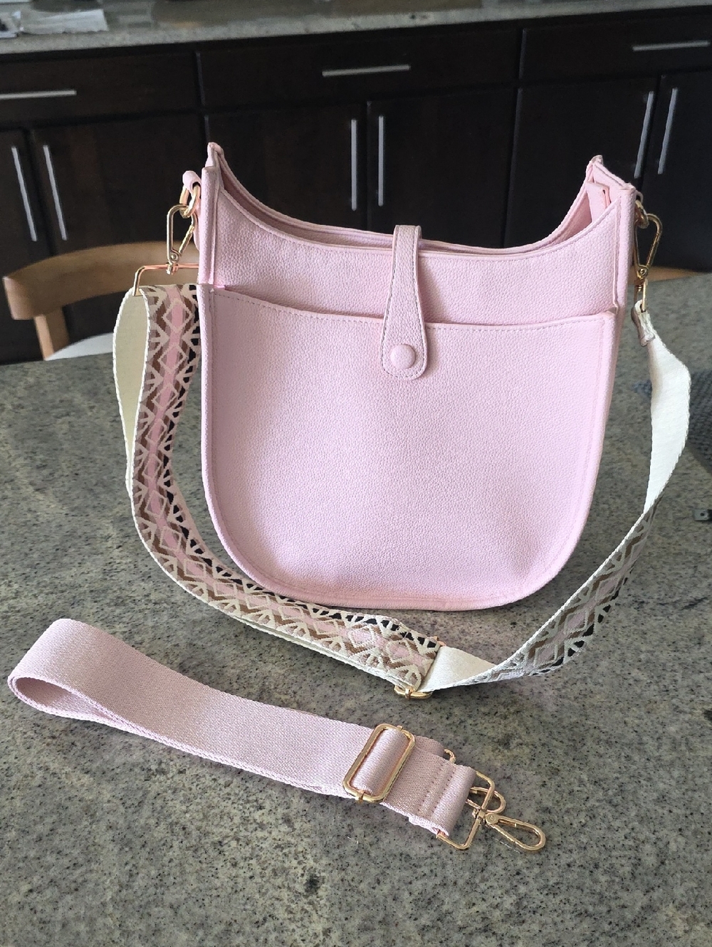 Ah. dorned Light Pink Crossbody Bag with Detachable Quitar Straps